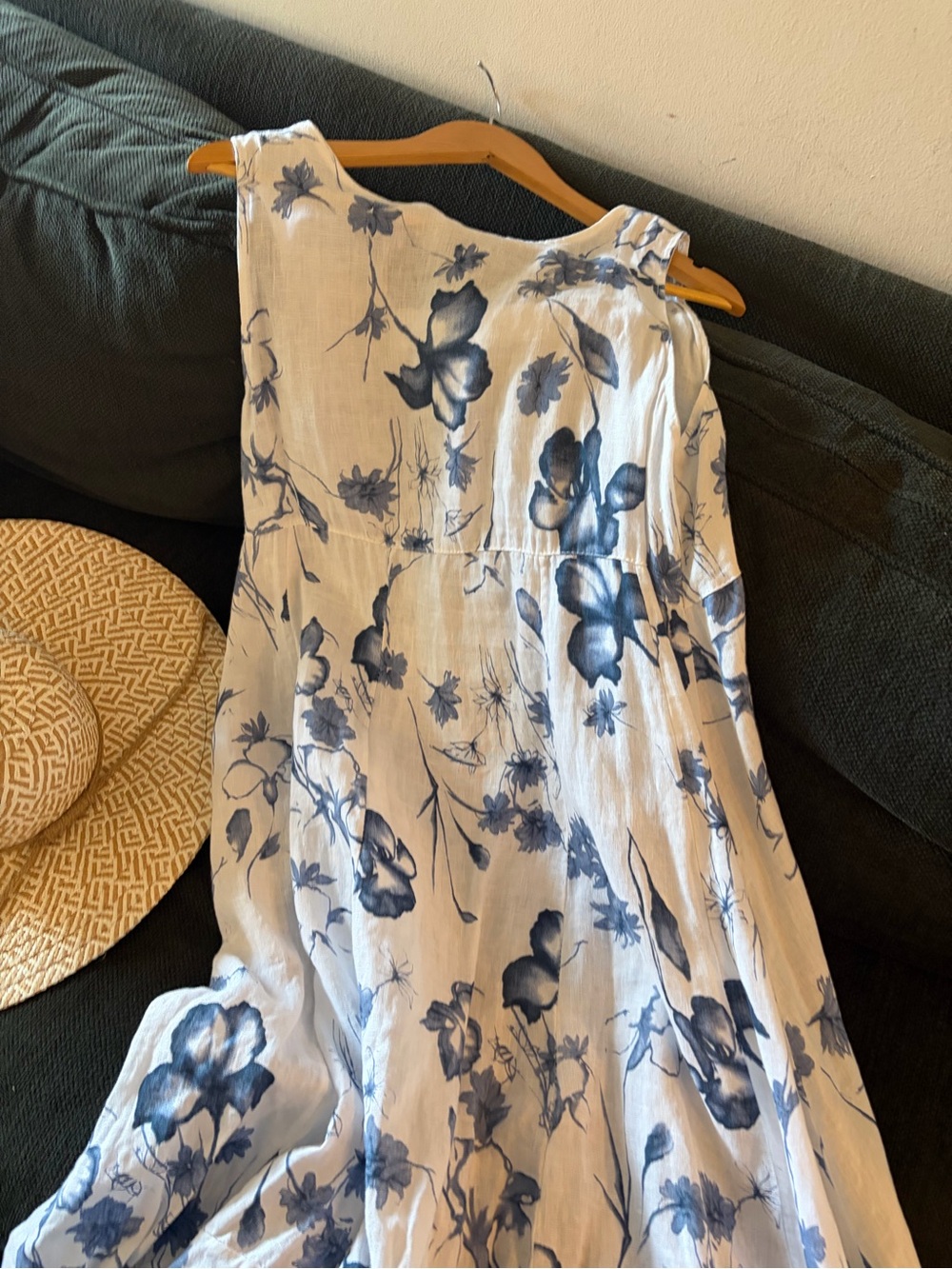 Blue Floral Linen Sundress - Sleeveless Women’s Dress